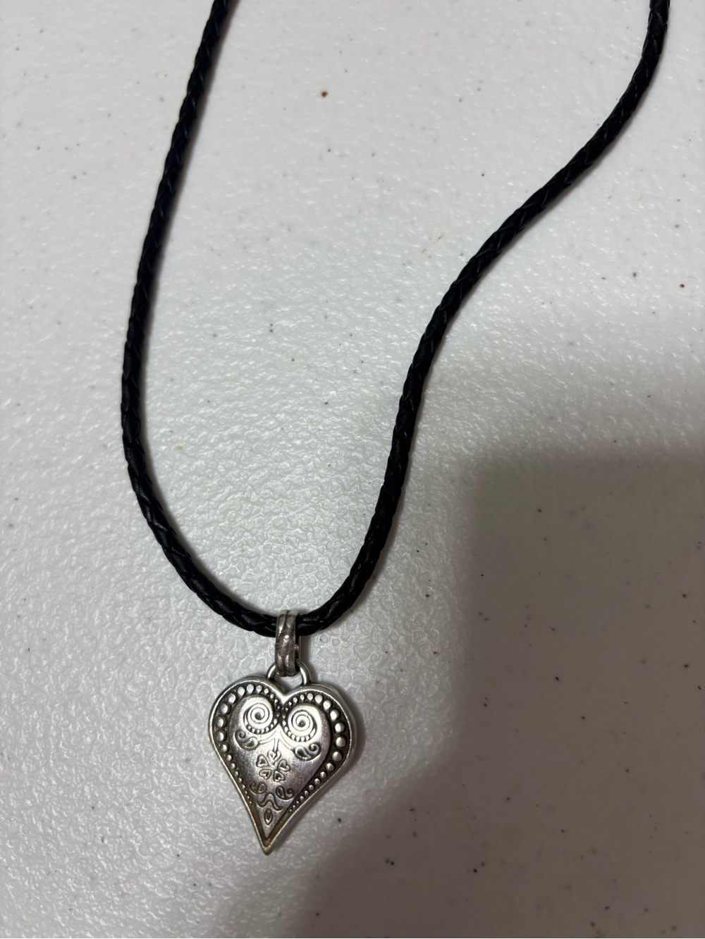 Brighton Ophelia Silver Heart Pendant on Black Braided Cord